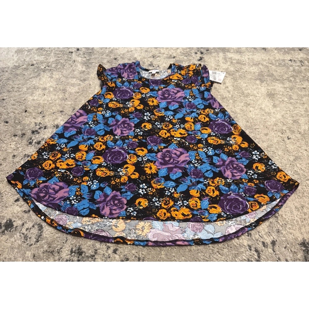 LuLaRoe Youth Girls Sz 10 Scarlett Short Sleeve Dress Multi Color Floral New